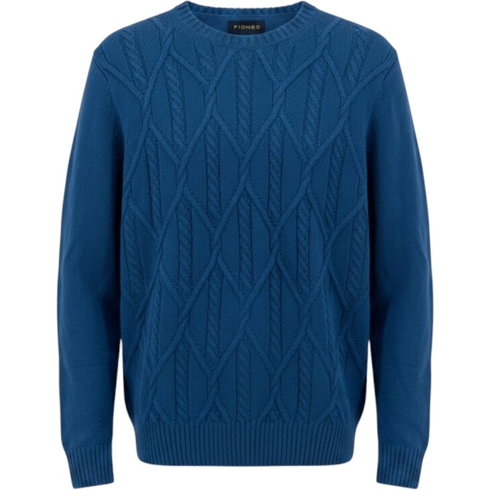 Piombo Men's Blue Cable Knit Crewneck Sweater XL New With Tags